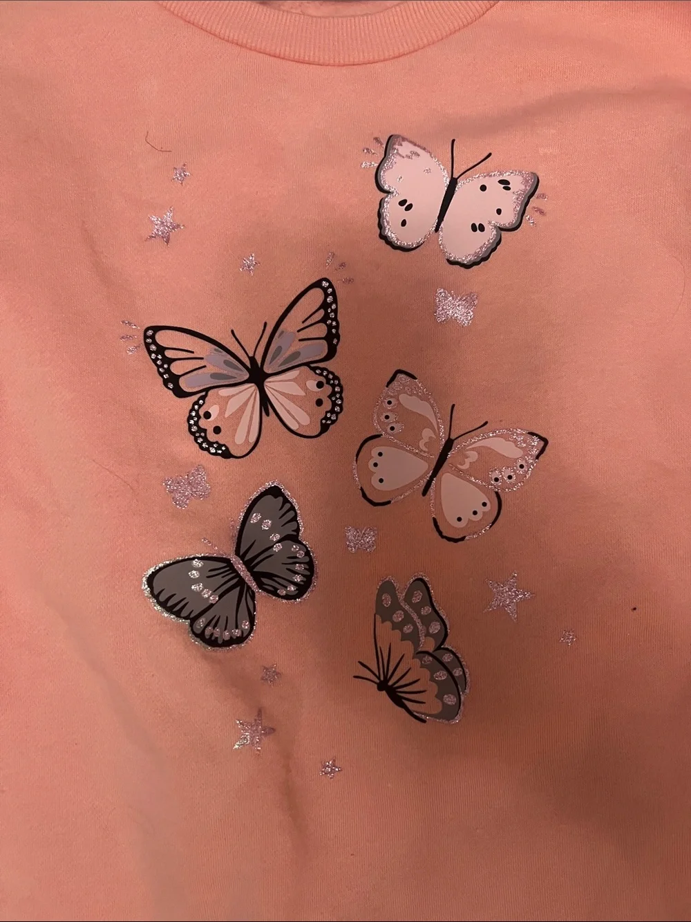 Girls Peach Butterfly Long-Sleeve Top